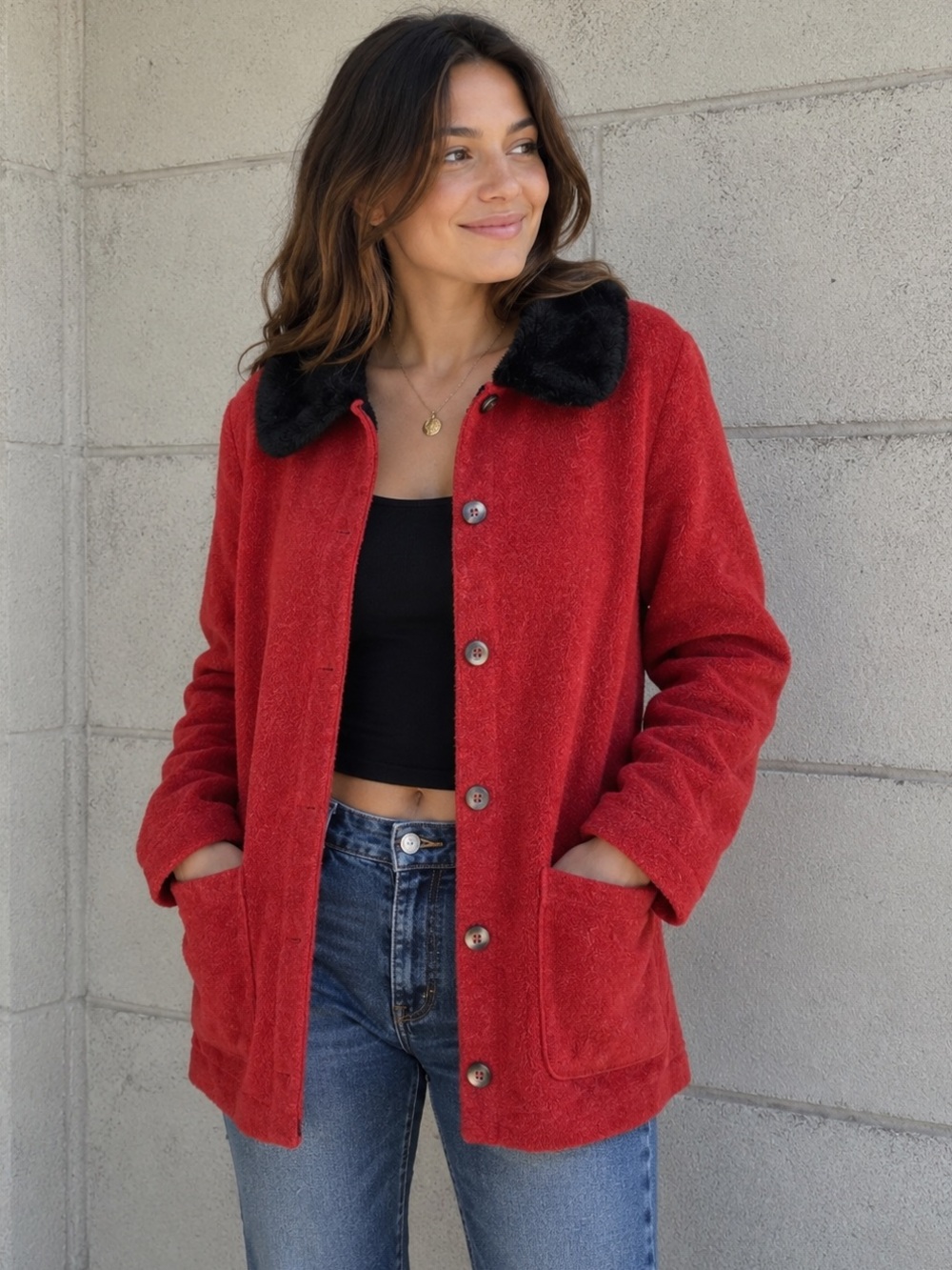 Vintage Crazy Horse Liz Claiborne Women’s Sz Large Jacket Cardigan Coat Sherpa